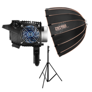 Luz Led Zhiyun Molus B300 + Difusor Parabolico Zhiyun 90D Armado Rapido + Parante 2.8 Metros de Aire Comprimido