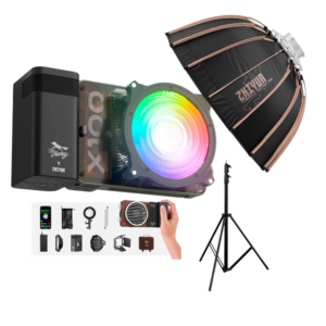 Luz Led Zhiyun Molus X100 RGB PRO + Difusor Parabolico Zhiyun 60D Armado Rapido + Parante 2.8 Metros Aire Comprimido