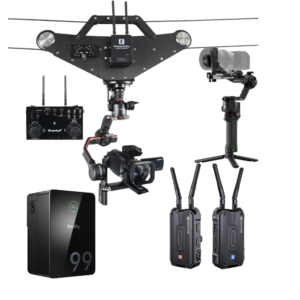 CableCam FM6 Pro 200 Metros + Bateria V-Mount Smallrig VB99 PRO + Gimbal DJI RS5 Estandar + Transmisor Inalambrico Hollyland Pyro H